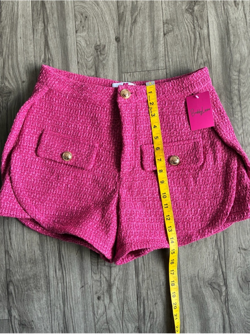 Buddy Love Hot Pink Tweed High-Waist Pocket Shorts - Picture 4 of 16